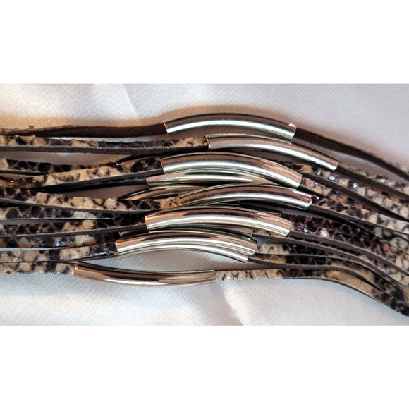 Faux Leather Blk White Animal Print Wide Bracelet Hoop Earrings Y2K Edgy Rugged - Picture 4 of 6